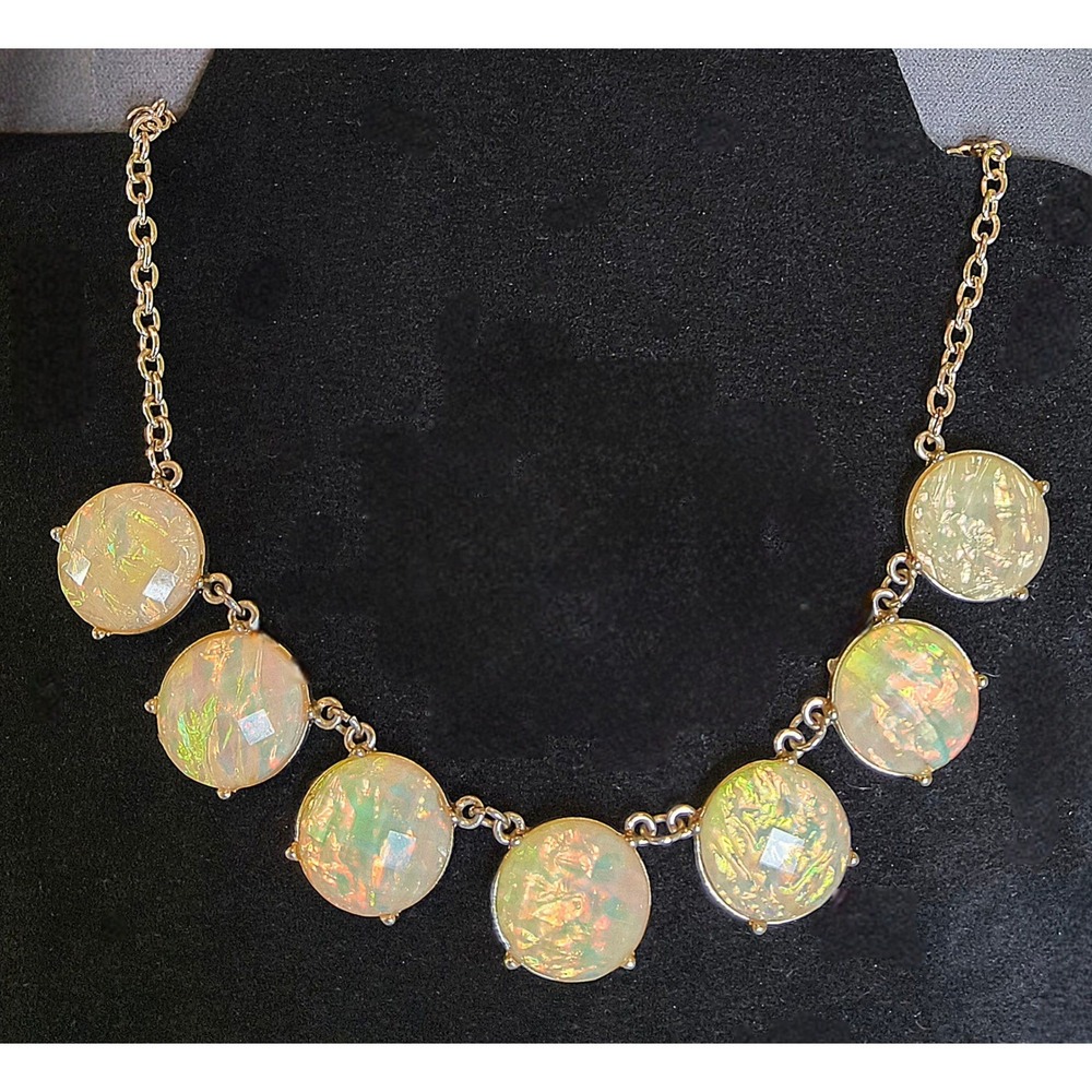 Vintage Faux Opal Confetti Lucite Statement Necklace